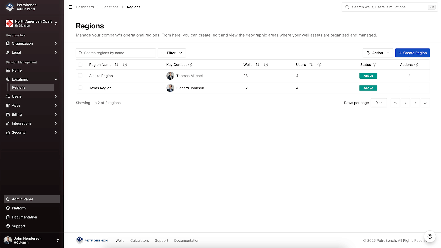 Region & Division Management Interface