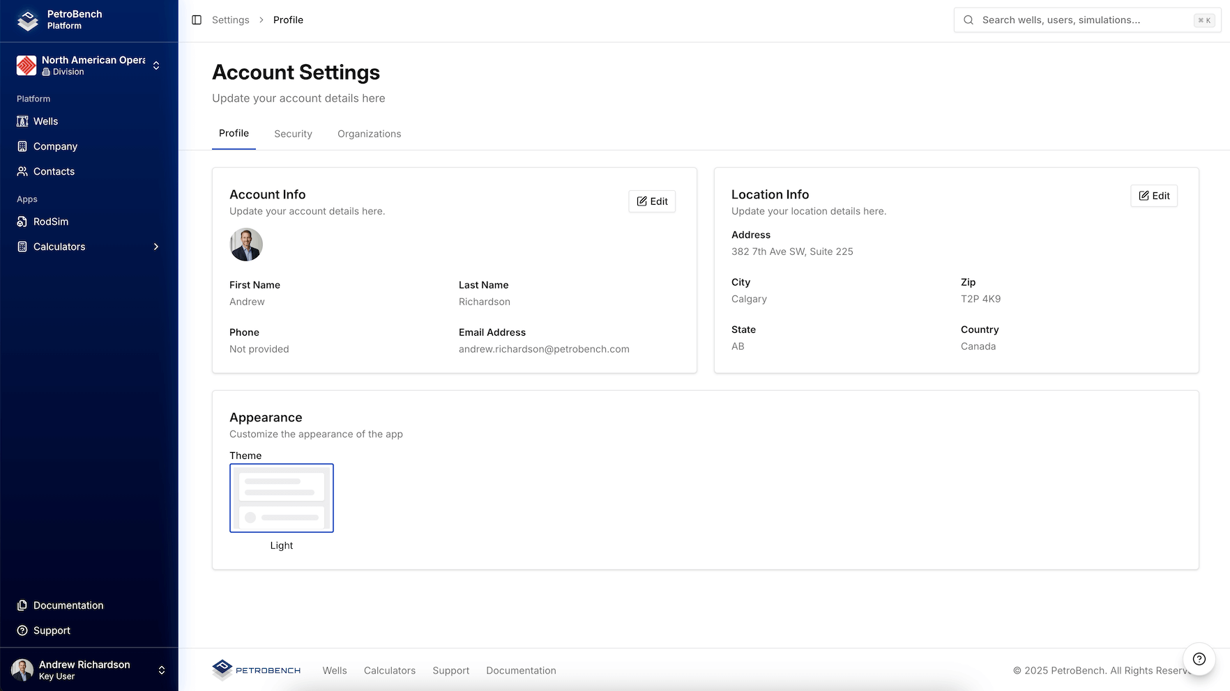 Account settings with unit and language preferences